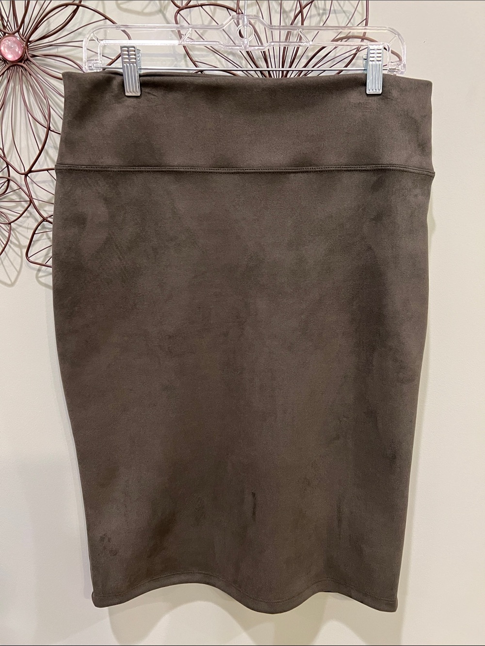 Classic Dark Olive Stretchy Suede Cloth Pencil Skirt